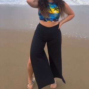 Black pantsuit with slits on both sides